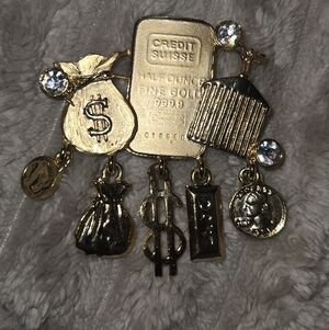 Vintage signed wearable ajc money/shopping brooch as is no return